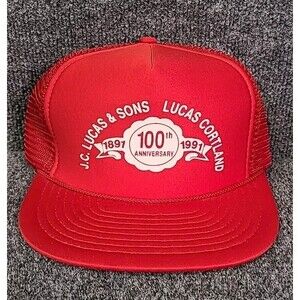 Vintage J.C. Lucas & Sons Trucker Hat Cap Red Snap Back 80s 90s Cortland N.Y.